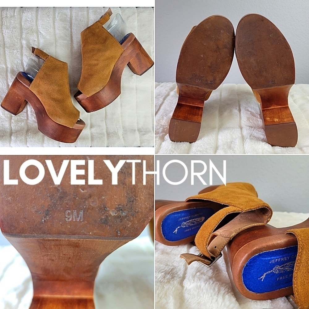 JEFFREY CAMPBELL // ltd ed free people collab suede wooden platform block heels - Picture 15 of 16